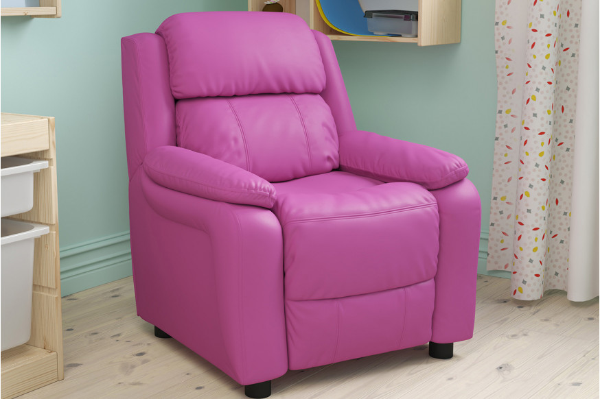 BLNK™ Charlie Deluxe Vinyl Padded Contemporary Kids Recliner with Storage Arms - Hot Pink