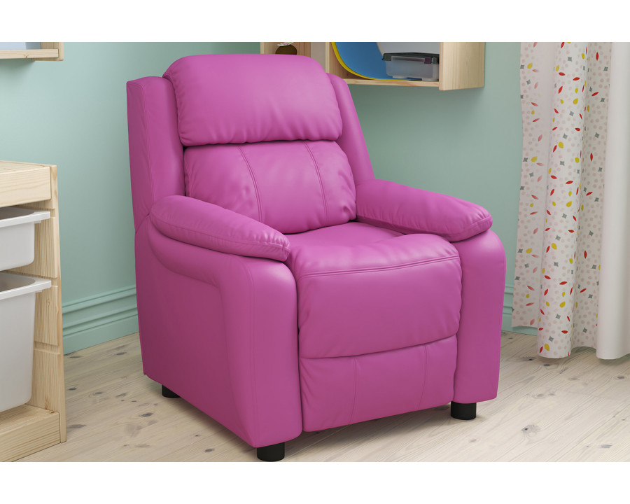 BLNK Charlie Deluxe Vinyl Padded Contemporary Kids Recliner with Storage Arms - Hot Pink