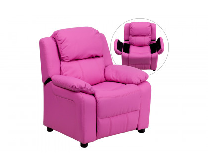 BLNK™ Charlie Deluxe Vinyl Padded Contemporary Kids Recliner with Storage Arms - Hot Pink