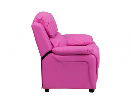 BLNK™ Charlie Deluxe Vinyl Padded Contemporary Kids Recliner with Storage Arms - Hot Pink