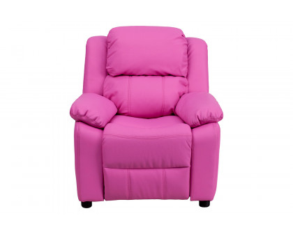 BLNK™ Charlie Deluxe Vinyl Padded Contemporary Kids Recliner with Storage Arms - Hot Pink