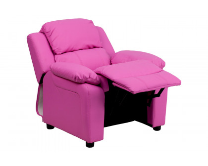 BLNK™ Charlie Deluxe Vinyl Padded Contemporary Kids Recliner with Storage Arms - Hot Pink