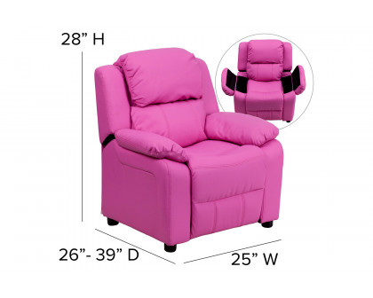 BLNK™ Charlie Deluxe Vinyl Padded Contemporary Kids Recliner with Storage Arms - Hot Pink