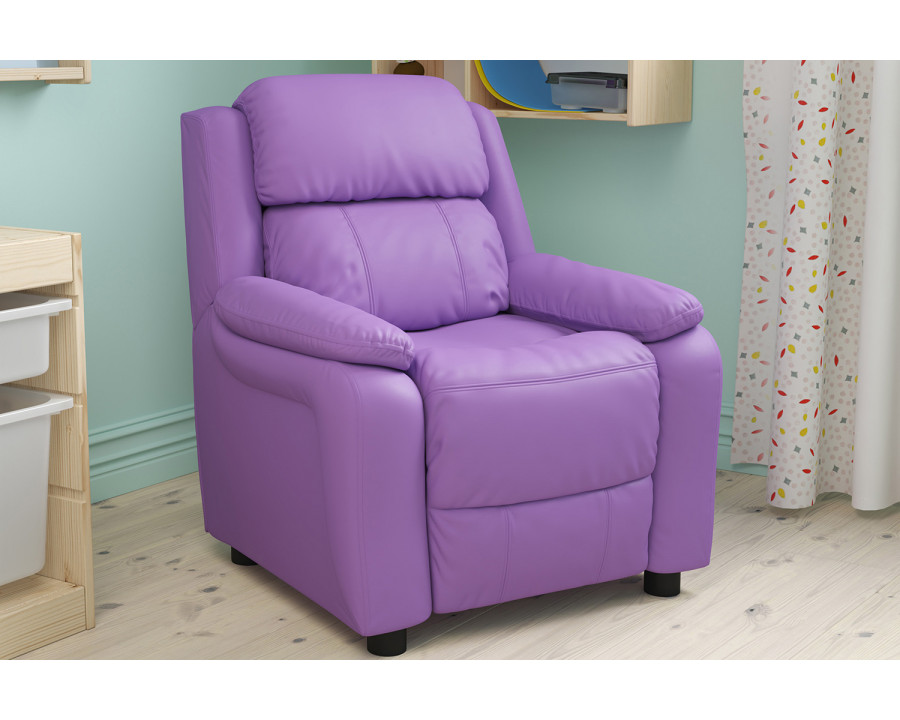 BLNK Charlie Deluxe Vinyl Padded Contemporary Kids Recliner with Storage Arms - Lavender