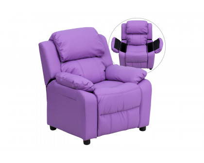 BLNK Charlie Deluxe Vinyl Padded Contemporary Kids Recliner with Storage Arms - Lavender