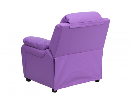 BLNK Charlie Deluxe Vinyl Padded Contemporary Kids Recliner with Storage Arms - Lavender