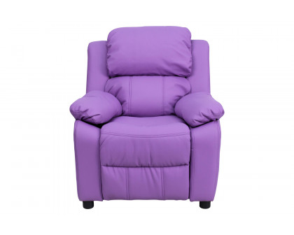 BLNK Charlie Deluxe Vinyl Padded Contemporary Kids Recliner with Storage Arms - Lavender