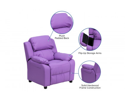 BLNK Charlie Deluxe Vinyl Padded Contemporary Kids Recliner with Storage Arms - Lavender