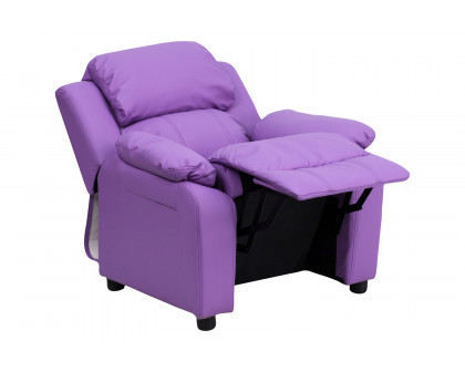 BLNK Charlie Deluxe Vinyl Padded Contemporary Kids Recliner with Storage Arms - Lavender