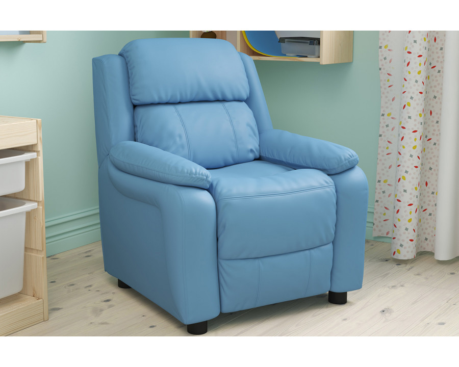 BLNK Charlie Deluxe Vinyl Padded Contemporary Kids Recliner with Storage Arms - Light Blue