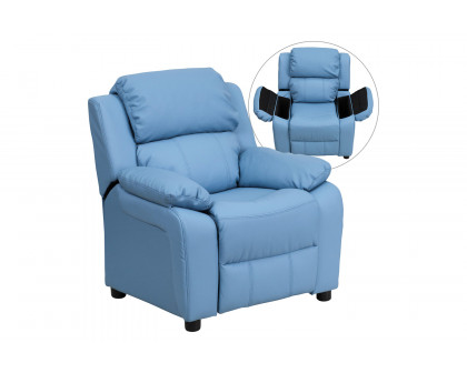 BLNK Charlie Deluxe Vinyl Padded Contemporary Kids Recliner with Storage Arms - Light Blue