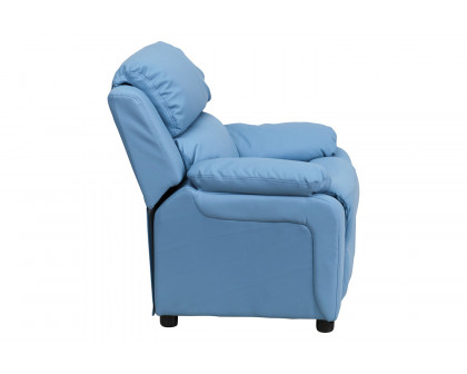 BLNK Charlie Deluxe Vinyl Padded Contemporary Kids Recliner with Storage Arms - Light Blue