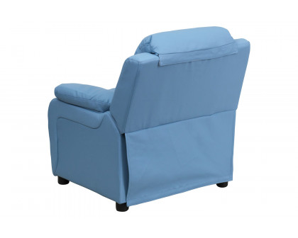 BLNK Charlie Deluxe Vinyl Padded Contemporary Kids Recliner with Storage Arms - Light Blue