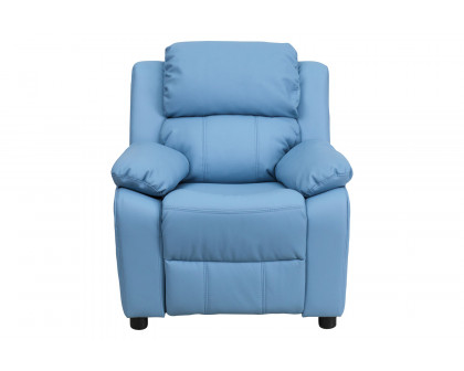 BLNK Charlie Deluxe Vinyl Padded Contemporary Kids Recliner with Storage Arms - Light Blue