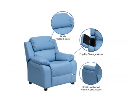 BLNK Charlie Deluxe Vinyl Padded Contemporary Kids Recliner with Storage Arms - Light Blue