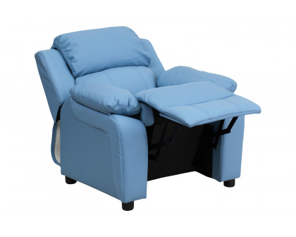 BLNK Charlie Deluxe Vinyl Padded Contemporary Kids Recliner with Storage Arms - Light Blue