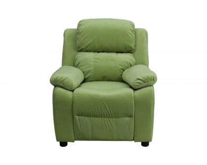 BLNK Charlie Deluxe Microfiber Padded Contemporary Kids Recliner with Storage Arms - Avocado