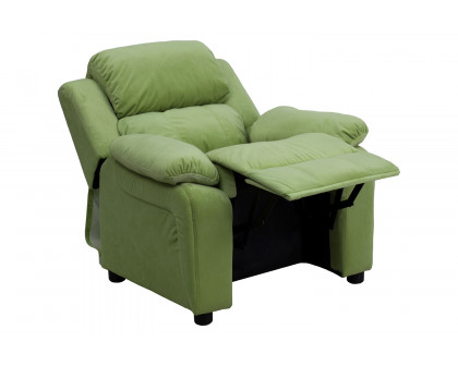 BLNK Charlie Deluxe Microfiber Padded Contemporary Kids Recliner with Storage Arms - Avocado