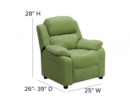 BLNK Charlie Deluxe Microfiber Padded Contemporary Kids Recliner with Storage Arms - Avocado