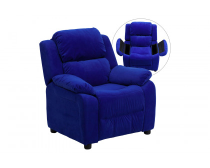 BLNK Charlie Deluxe Microfiber Padded Contemporary Kids Recliner with Storage Arms - Blue