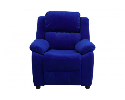 BLNK Charlie Deluxe Microfiber Padded Contemporary Kids Recliner with Storage Arms - Blue