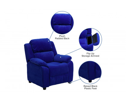 BLNK Charlie Deluxe Microfiber Padded Contemporary Kids Recliner with Storage Arms - Blue