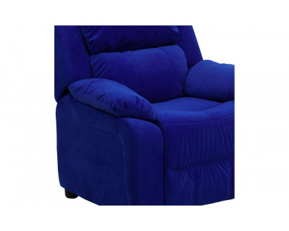 BLNK Charlie Deluxe Microfiber Padded Contemporary Kids Recliner with Storage Arms - Blue