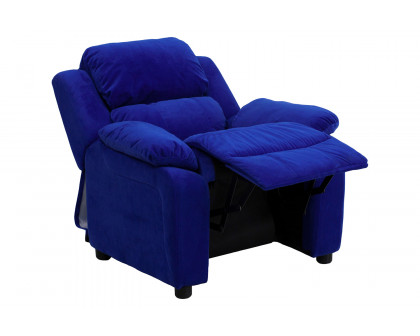 BLNK Charlie Deluxe Microfiber Padded Contemporary Kids Recliner with Storage Arms - Blue