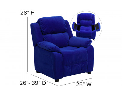 BLNK Charlie Deluxe Microfiber Padded Contemporary Kids Recliner with Storage Arms - Blue