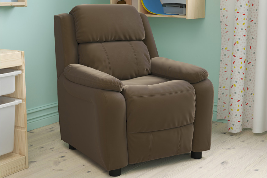 BLNK™ Charlie Deluxe Microfiber Padded Contemporary Kids Recliner with Storage Arms - Brown