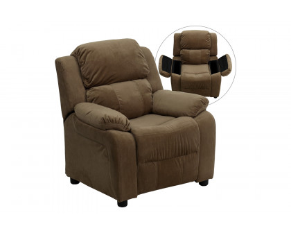 BLNK™ Charlie Deluxe Microfiber Padded Contemporary Kids Recliner with Storage Arms - Brown