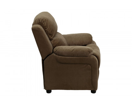 BLNK™ Charlie Deluxe Microfiber Padded Contemporary Kids Recliner with Storage Arms - Brown