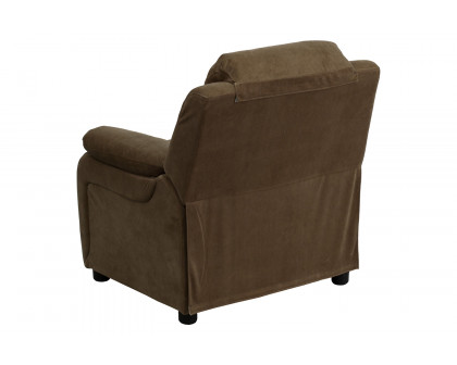 BLNK™ Charlie Deluxe Microfiber Padded Contemporary Kids Recliner with Storage Arms - Brown