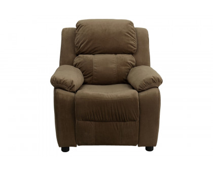 BLNK™ Charlie Deluxe Microfiber Padded Contemporary Kids Recliner with Storage Arms - Brown