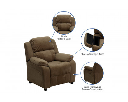 BLNK™ Charlie Deluxe Microfiber Padded Contemporary Kids Recliner with Storage Arms - Brown