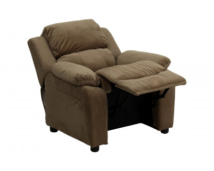 BLNK™ Charlie Deluxe Microfiber Padded Contemporary Kids Recliner with Storage Arms - Brown