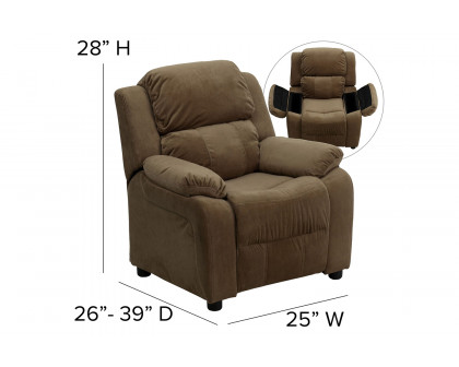 BLNK™ Charlie Deluxe Microfiber Padded Contemporary Kids Recliner with Storage Arms - Brown