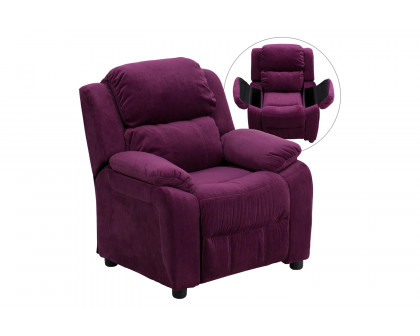 BLNK Charlie Deluxe Microfiber Padded Contemporary Kids Recliner with Storage Arms - Purple