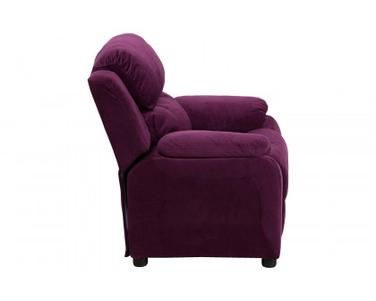 BLNK Charlie Deluxe Microfiber Padded Contemporary Kids Recliner with Storage Arms - Purple