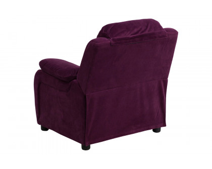 BLNK Charlie Deluxe Microfiber Padded Contemporary Kids Recliner with Storage Arms - Purple