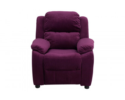 BLNK Charlie Deluxe Microfiber Padded Contemporary Kids Recliner with Storage Arms - Purple