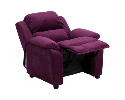 BLNK Charlie Deluxe Microfiber Padded Contemporary Kids Recliner with Storage Arms - Purple