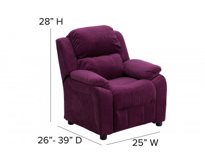 BLNK Charlie Deluxe Microfiber Padded Contemporary Kids Recliner with Storage Arms - Purple