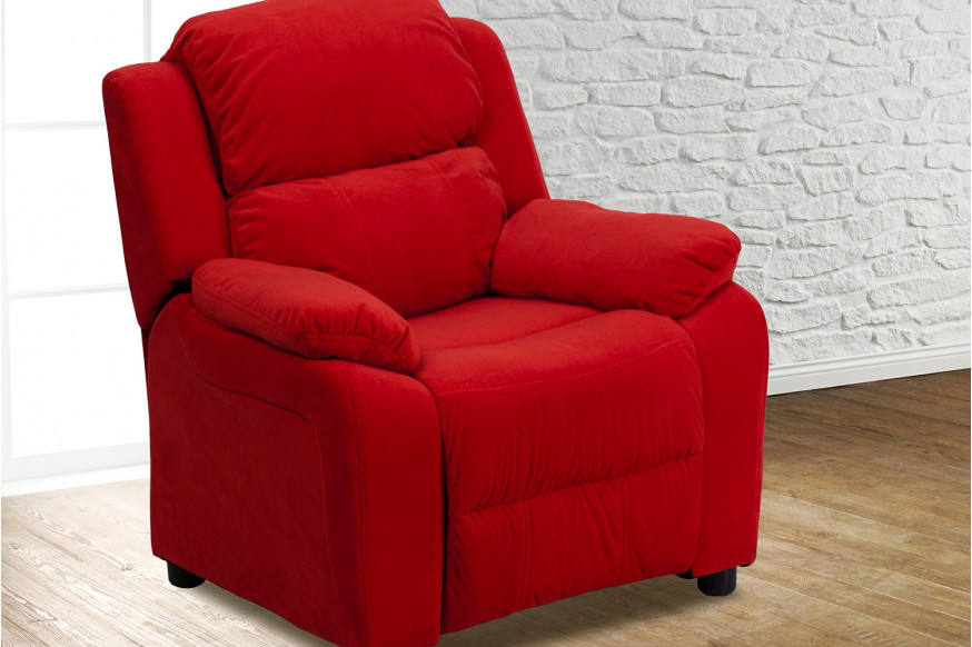 BLNK™ Charlie Deluxe Microfiber Padded Contemporary Kids Recliner with Storage Arms - Red