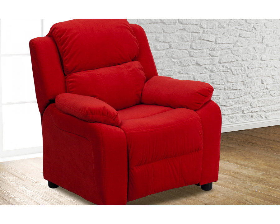 BLNK Charlie Deluxe Microfiber Padded Contemporary Kids Recliner with Storage Arms - Red