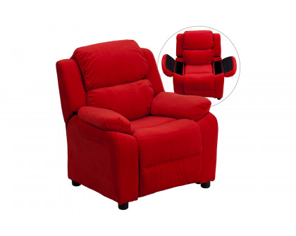 BLNK™ Charlie Deluxe Microfiber Padded Contemporary Kids Recliner with Storage Arms - Red