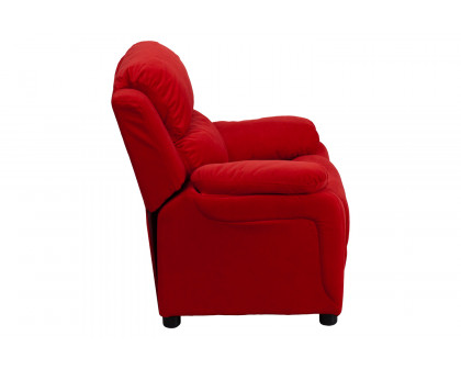 BLNK™ Charlie Deluxe Microfiber Padded Contemporary Kids Recliner with Storage Arms - Red