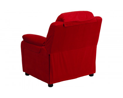 BLNK™ Charlie Deluxe Microfiber Padded Contemporary Kids Recliner with Storage Arms - Red