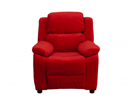 BLNK™ Charlie Deluxe Microfiber Padded Contemporary Kids Recliner with Storage Arms - Red