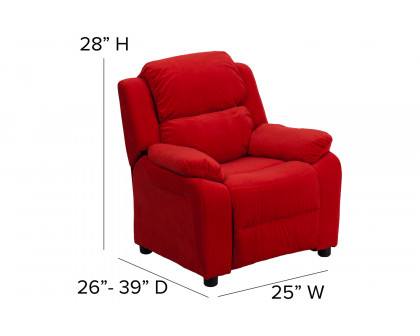 BLNK™ Charlie Deluxe Microfiber Padded Contemporary Kids Recliner with Storage Arms - Red